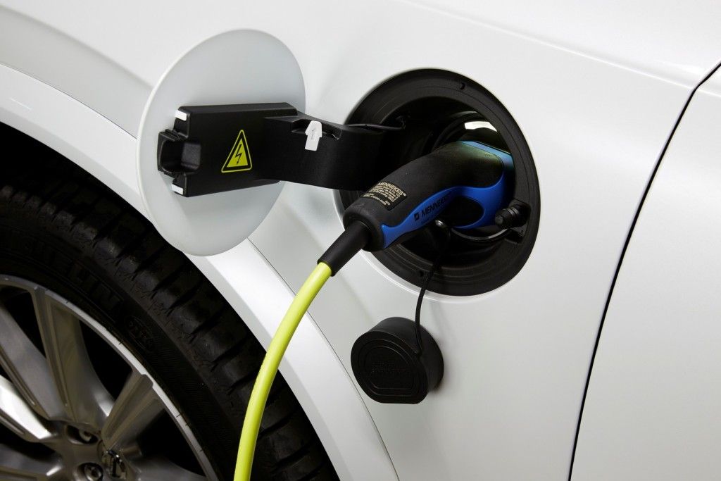 Close-up of the cable connection in the new Volvo XC90 T8 Twin Engine petrol plug-in hybrid in Tarragona, Spain